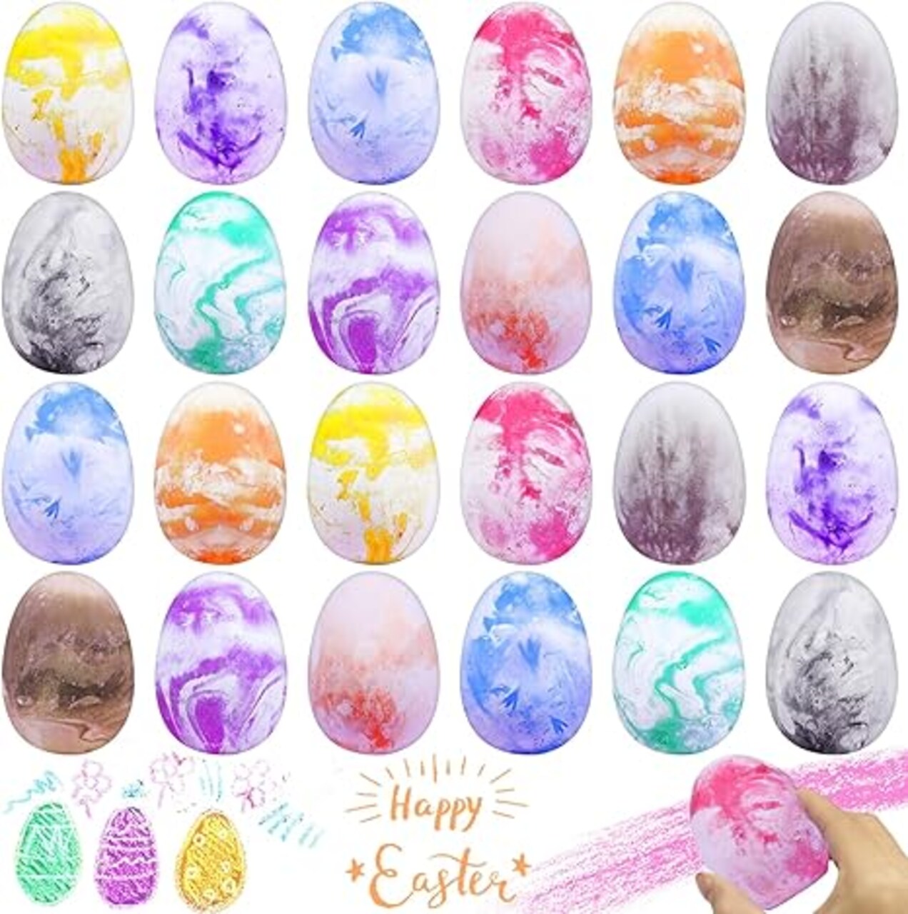 24 Pack Easter Sidewalk Chalk Easter Eggs Fillers 12 Colors Easter Basket Stuffers Colorful Egg Chalk for Outdoor Toddler Kids Gifts Hunt Party Favor Classroom School Chalkboard Playground Drawing